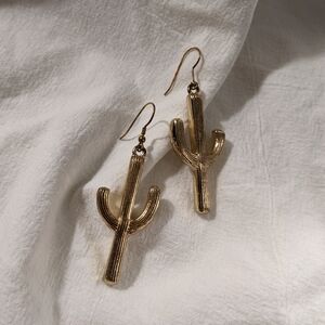 Gold tone cactus statement earrings
